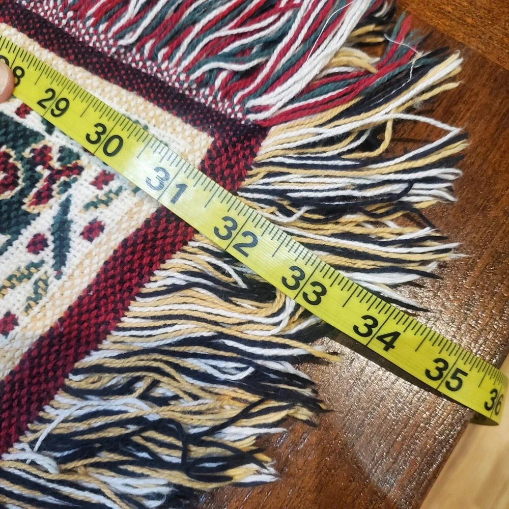 Fieldcrest Christmas‎ Woven Tapestry Throw Blanket Holly & Berries Cotton Fringe
